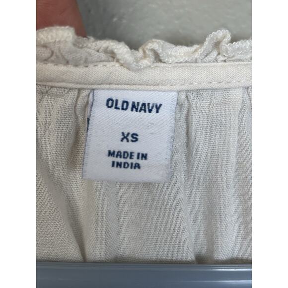 Old Navy Women’s Relaxed Tie Neck Crochet Lace Sleeve Blouse Peasant XS White - Picture 4 of 8